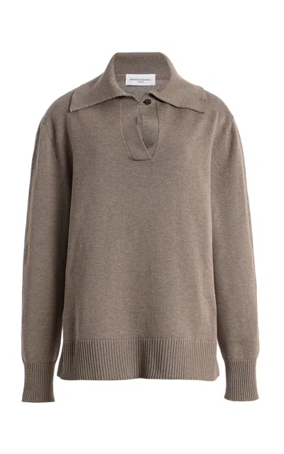 Brandon Maxwell The Edie Relaxed Knit Polo Sweater In Brown