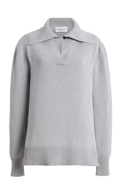 Brandon Maxwell The Edie Relaxed Knit Polo Sweater In Gray