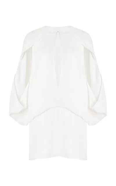 Brandon Maxwell The Edith Plunge-neck Mini Cape Dress In White