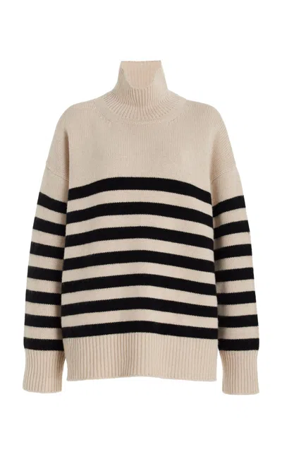 Brandon Maxwell The Ellen Classic Knit Cashmere Turtleneck Sweater In Stripe