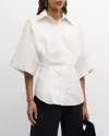 Brandon Maxwell The Elsa Wide-sleeve Cotton-poplin Button-down Shirt In White