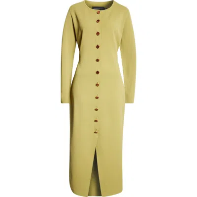 Brandon Maxwell The Emm Long Sleeve Silk Knit Shirtdress In Green