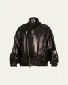 Brandon Maxwell The Emmett Layered Lambskin Leather Jacket In Black