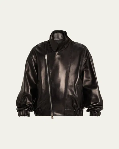 BRANDON MAXWELL THE EMMETT LAYERED LAMBSKIN LEATHER JACKET