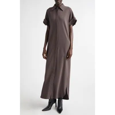 Brandon Maxwell The Emory Stretch Cotton Blend Shirtdress In Brown