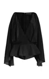 Brandon Maxwell The Eve Gathered Silk Crepe Top In Black