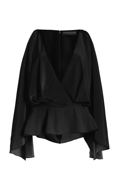 Brandon Maxwell The Eve Gathered Silk Crepe Top In Black