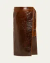 Brandon Maxwell The Evelyn Wrap Midi Skirt With Belt Tip Hardware In Mahogany Glaze