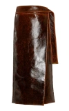 Brandon Maxwell The Evelyn Wrap Midi Skirt With Belt Tip Hardware In Brown