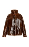 Brandon Maxwell The Everett Lacuqered Wool Trucker Jacket In Brown