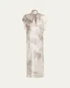 Brandon Maxwell The Evie Silk Midi Shift Dress With Neck Scarf In Striations