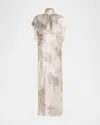 Brandon Maxwell The Evie Silk Midi Shift Dress With Neck Scarf In Striations