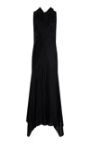 Brandon Maxwell The Fallon Scarf-detailed Fluid Twill Midi Dress In Black