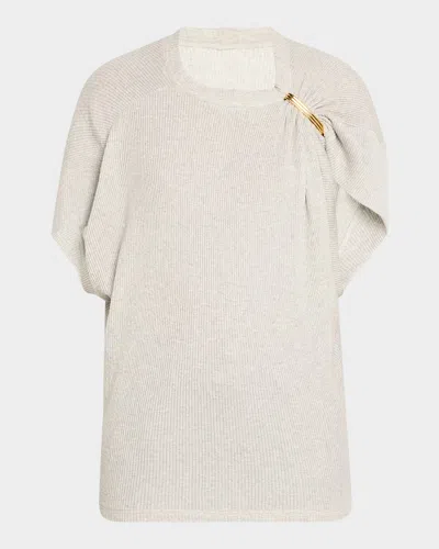 BRANDON MAXWELL THE FAYE ASYMMETRIC T-SHIRT WITH SHOULDER HARDWARE