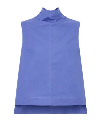 Brandon Maxwell The Finn Cotton-poplin Turtleneck Blouse In Blue