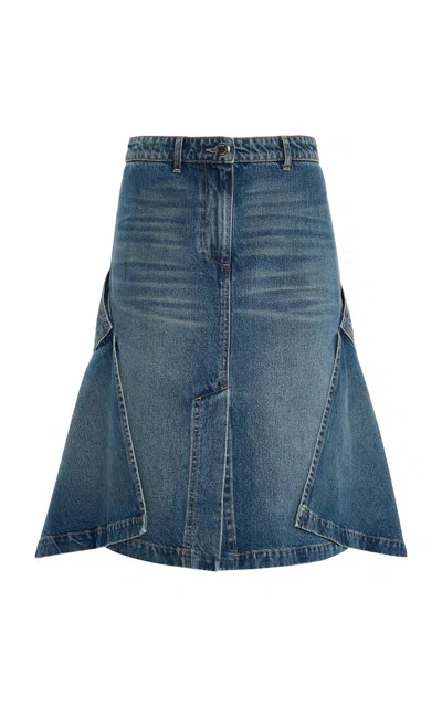 Brandon Maxwell The Penny Cascade-hem Denim Knee-length Skirt In Blue