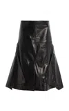 Brandon Maxwell The Penny Cascade-hem Leather Knee-length Skirt In Black