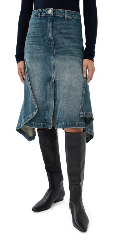 Brandon Maxwell The Frankie Skirt With Cascade Hem Blue Wash