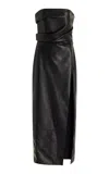 Brandon Maxwell The Freya Drapped Leather Dress In Black