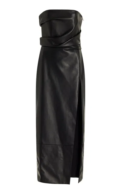 Brandon Maxwell The Freya Drapped Leather Dress In Black