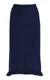 Brandon Maxwell The Grace Ruffled Cashmere Midi Skirt In Navy