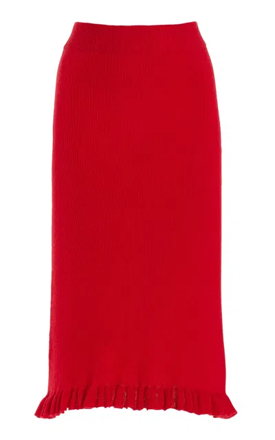 Brandon Maxwell The Grace Ruffled Cashmere Midi Skirt In Red