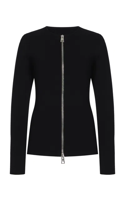 Brandon Maxwell The Greer Zip-front Jacquard Cardigan In Black
