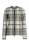 Brandon Maxwell The Greer Zip-front Plaid Jacquard Cardigan In Ivory