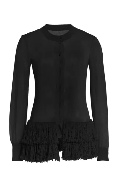 Brandon Maxwell The Griffin  Fringed Knit Cardigan In Black