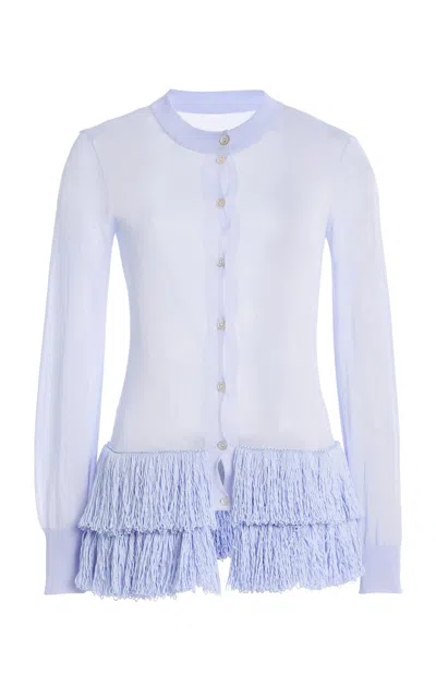 Brandon Maxwell The Griffin  Fringed Knit Cardigan In Blue