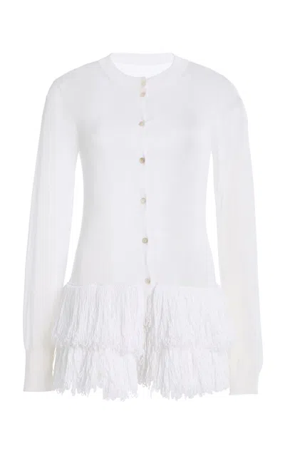Brandon Maxwell The Griffin  Fringed Knit Cardigan In White