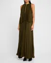 Brandon Maxwell The Hallett Pleated Two-tiered Dress In Olive Green