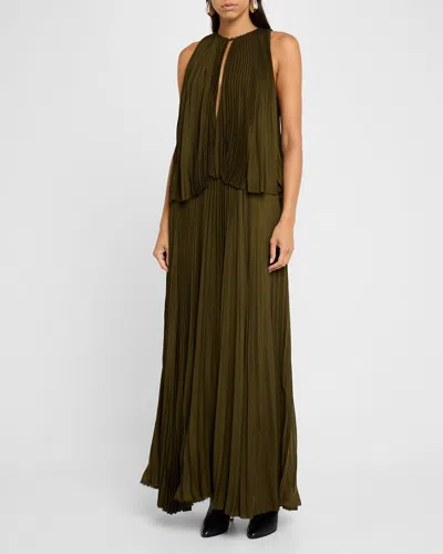 Brandon Maxwell The Hallett Pleated Two-tiered Dress In Olive Green