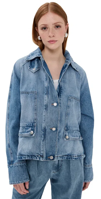 Brandon Maxwell The Harper Balloon Jacket With Drawcord Hem Medium Vintage Wash In Blue