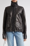 Brandon Maxwell The Harper Balloon Lambskin Leather Jacket In Black