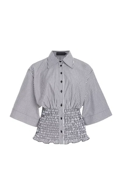 Brandon Maxwell The Harte Smocked Pima Cotton Shirt In Black,white