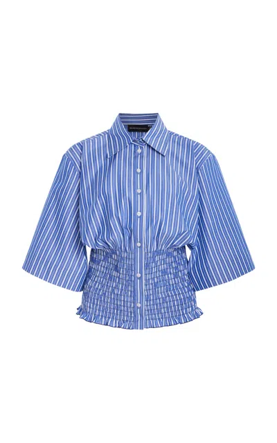 Brandon Maxwell The Harte Smocked Pima Cotton Shirt In Stripe