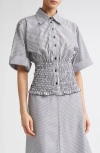 Brandon Maxwell The Harte Stripe Smocked Button-up Shirt In Multi