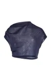 Brandon Maxwell The Helene Cowl Neck Draped Crop Top In Navy