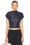 Brandon Maxwell The Helene Cowl Neck Draped Crop Top In Navy