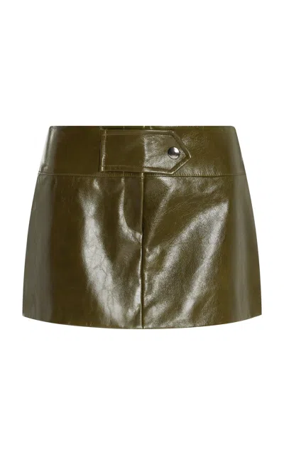 Brandon Maxwell The Henrietta Leather Mini Skirt In Dark Green