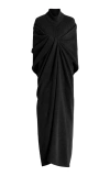 Brandon Maxwell The Holden Wool Turtleneck Draped Midi Dress In Black