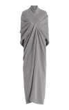 Brandon Maxwell The Holden Wool Turtleneck Draped Midi Dress In Grey
