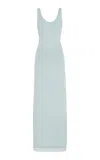 Brandon Maxwell The Hollis Sheer-trimmed Knit Maxi Dress In Blue