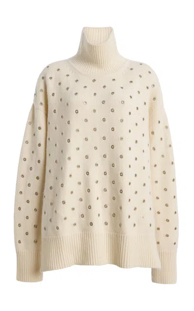 Brandon Maxwell The Hughes Eyelet-detailed Oversized Cashmere Turtleneck Sweater In Neutral
