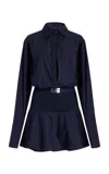 Brandon Maxwell The Irene Knit Yoke Cotton Mini Shirt Dress In Navy