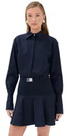 Brandon Maxwell The Irene Knit Yoke Cotton Mini Shirt Dress In Navy