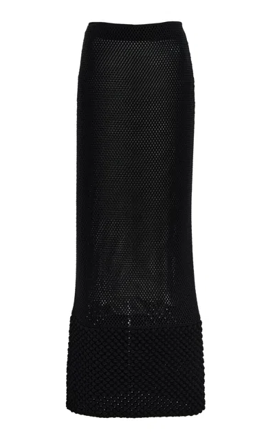 Brandon Maxwell The Iris Bauble-trimmed Knit Maxi Skirt In Black