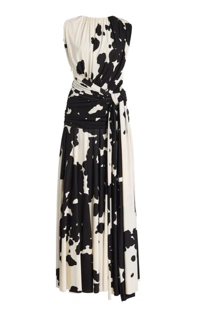 Brandon Maxwell The Isadora  Knot-detailed Printed Maxi Dress In Black
