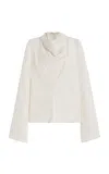 Brandon Maxwell The Isla Draped Fluid Twill Top In Off-white